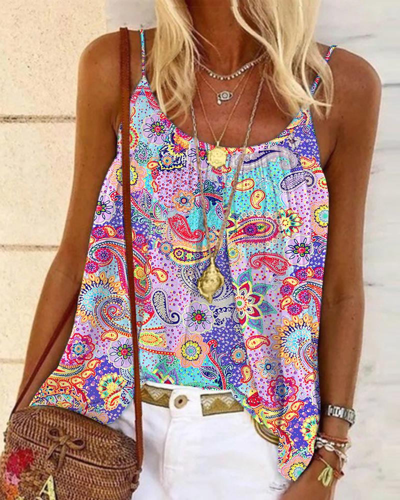 

Paisley Print Scoop Neck Flowy Cami Top, Multicolor