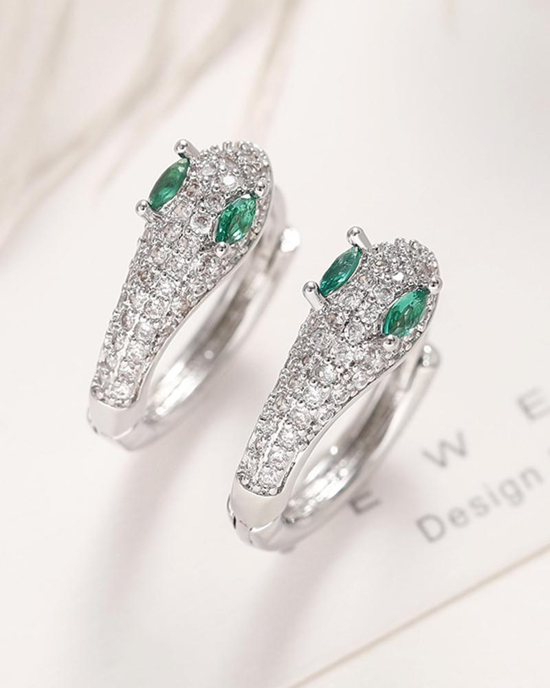 

1Pair Rhinestone Snake Shaped Hoop Earrings, Silver