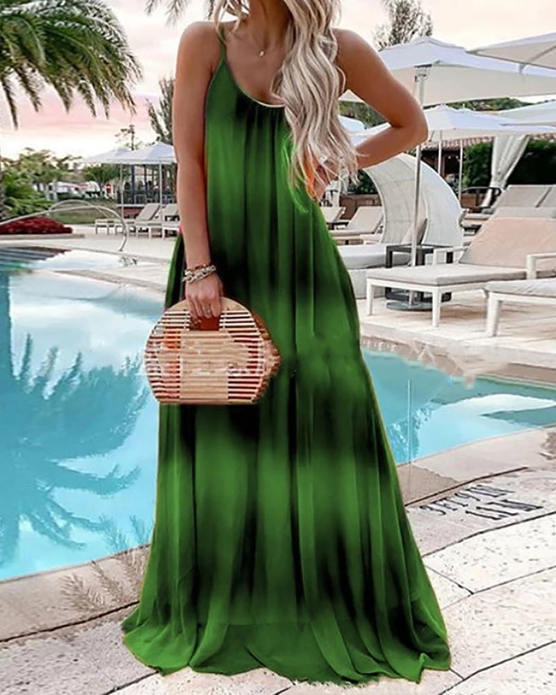 

Spaghetti Strap Tie Dye Casual Maxi Dress, Green