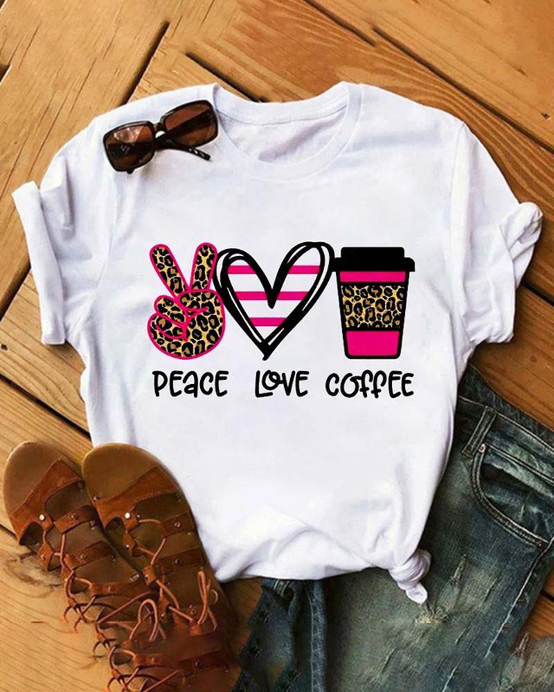 

Plus Size Graphic Peace Love Print Casual T-shirt, White