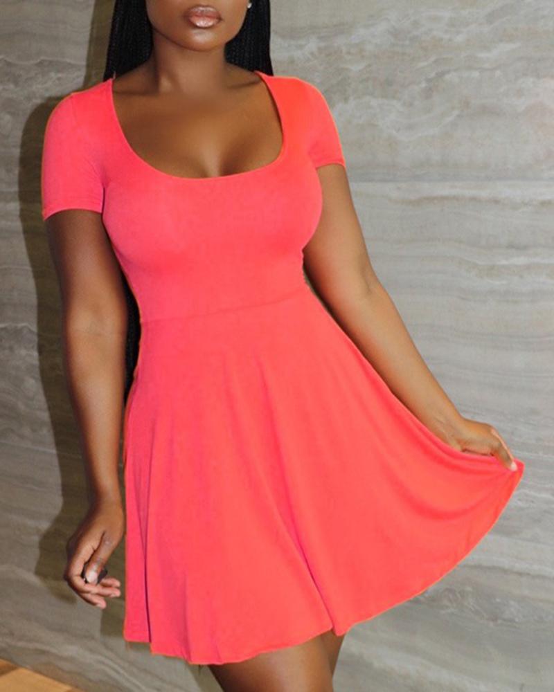 

U-Neck Short Sleeve Casual Dress, Pink