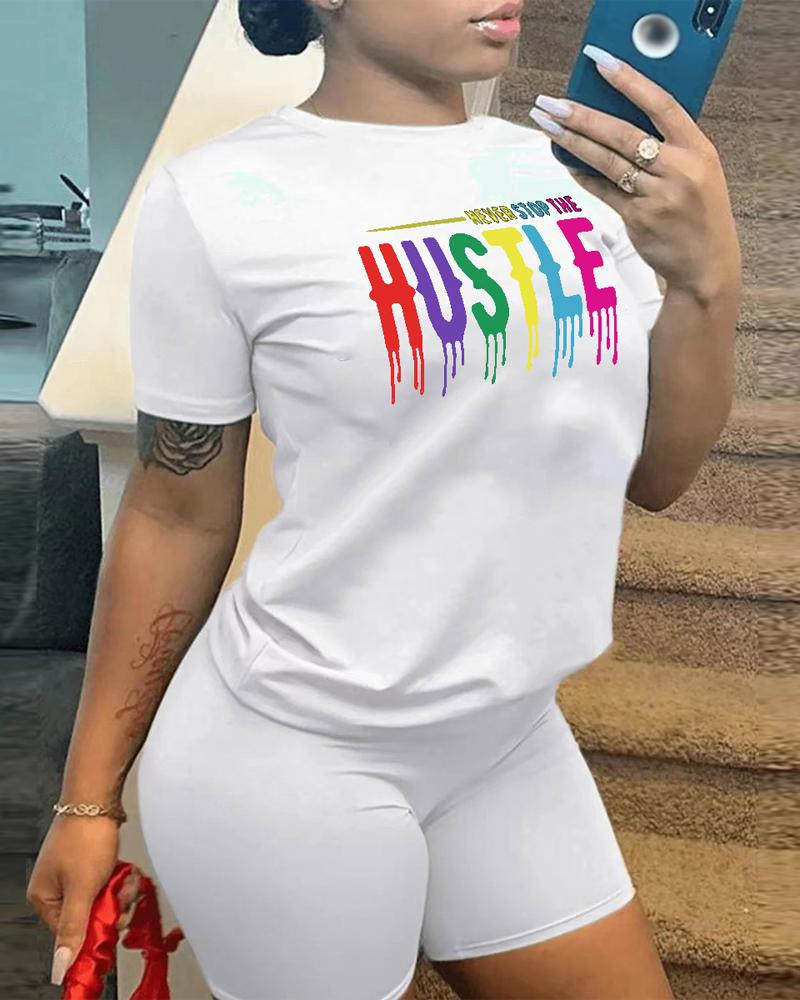 

Plus Size Never Stop The Hustle Print T-shirt, White