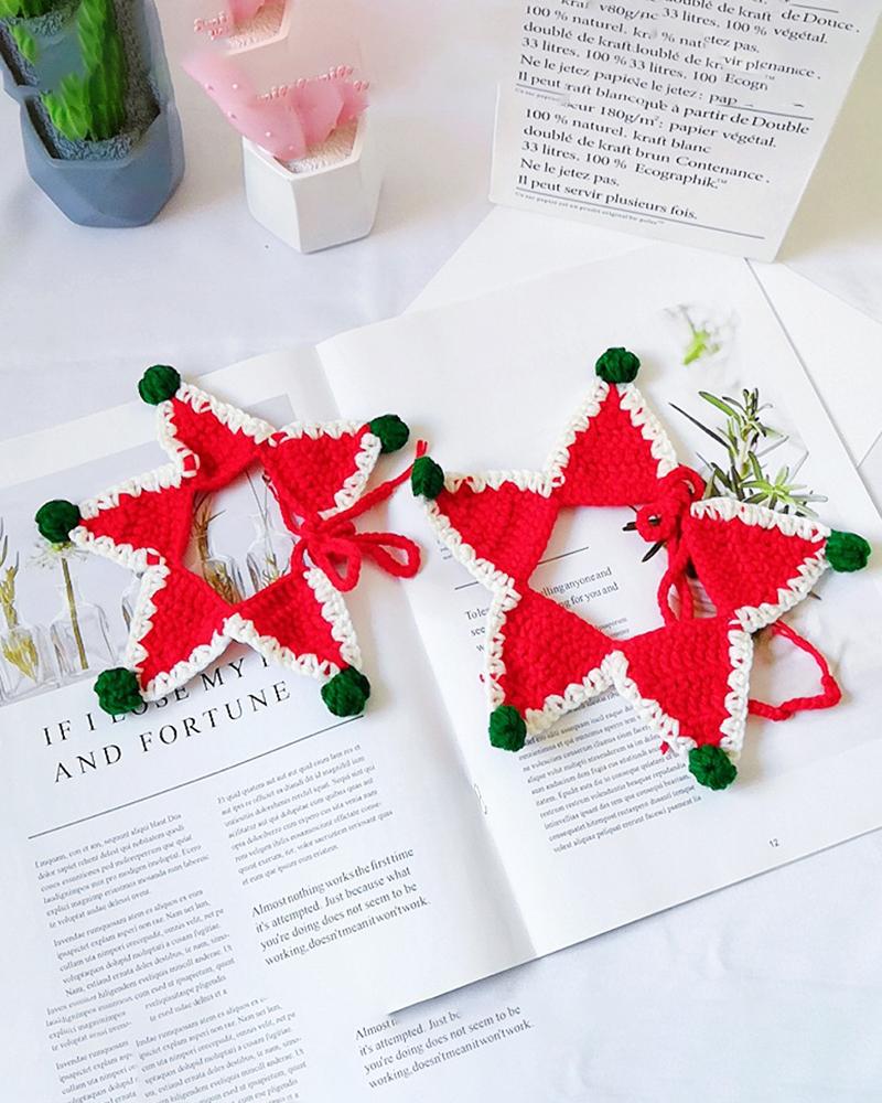 

Christmas Crochet Pom Pom Deocr Pet Scarf Bib, Red