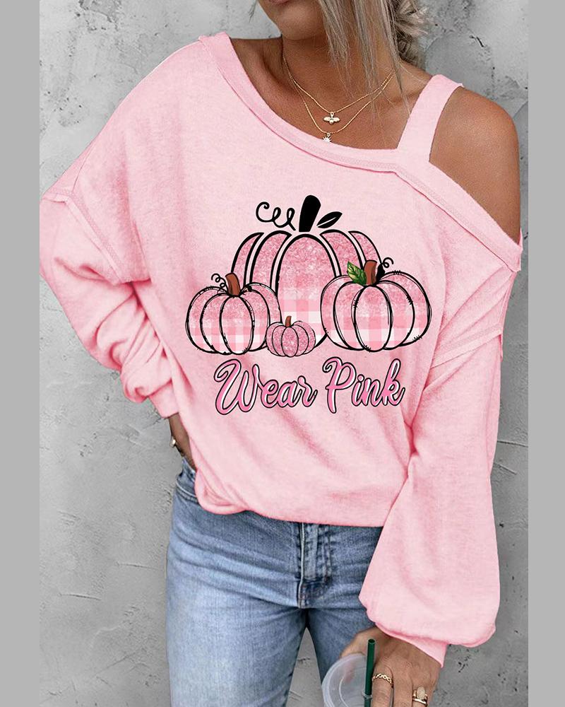 

Halloween Pumpkin Wear Pink Print Cold Shoulder Top