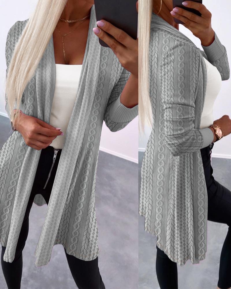 

Open Front Long Sleeve Cable Textured Coat, Gray