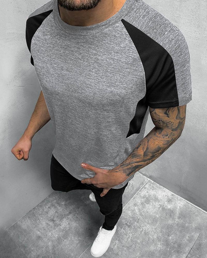 

Colorblock Short Sleeve Speed Dry Breathable T-shirts, Light gray