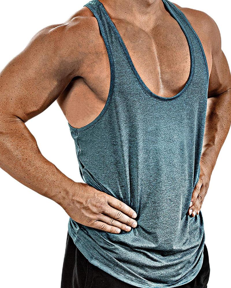 

Solid Sleeveless Loose Tanks, Blue