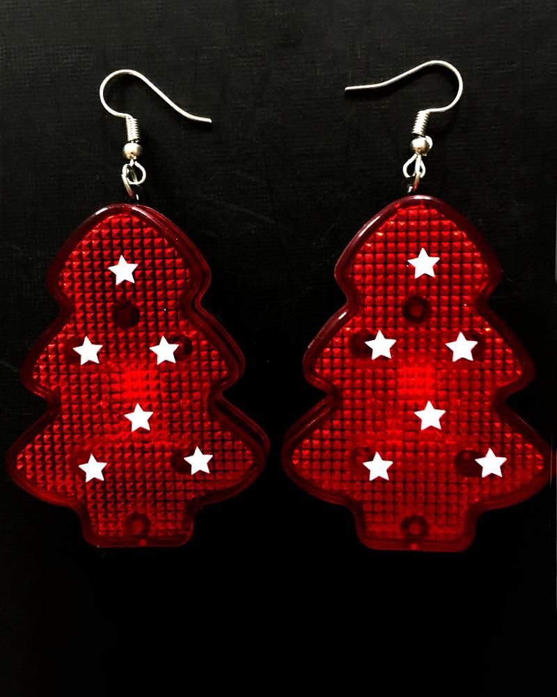 

1Pair Christmas Tree Shaped LED Light Up Drop Earrings, Red