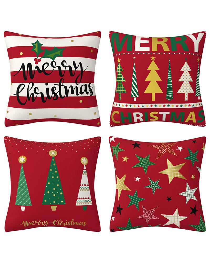 

4pcs Merry Christmas Pillow Cover 18x18inch Farmhouse Pillow Cover Holiday Rustic Linen Pillow Case Sofa Couch Throw Christmas Decoration, Style2