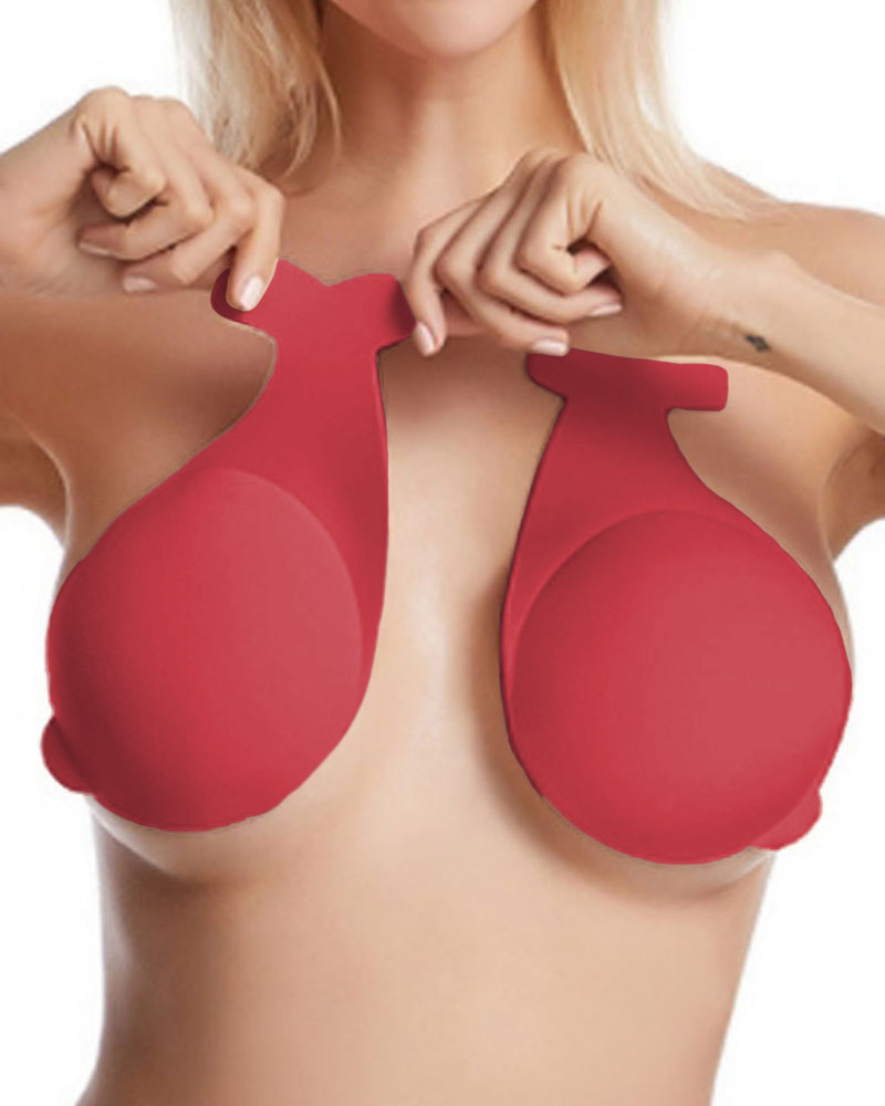 

1Pair Dolphin Shape Silicone Push Up Invisible Bra Bust Lifter Self Adhesive Nipple Covers, Red