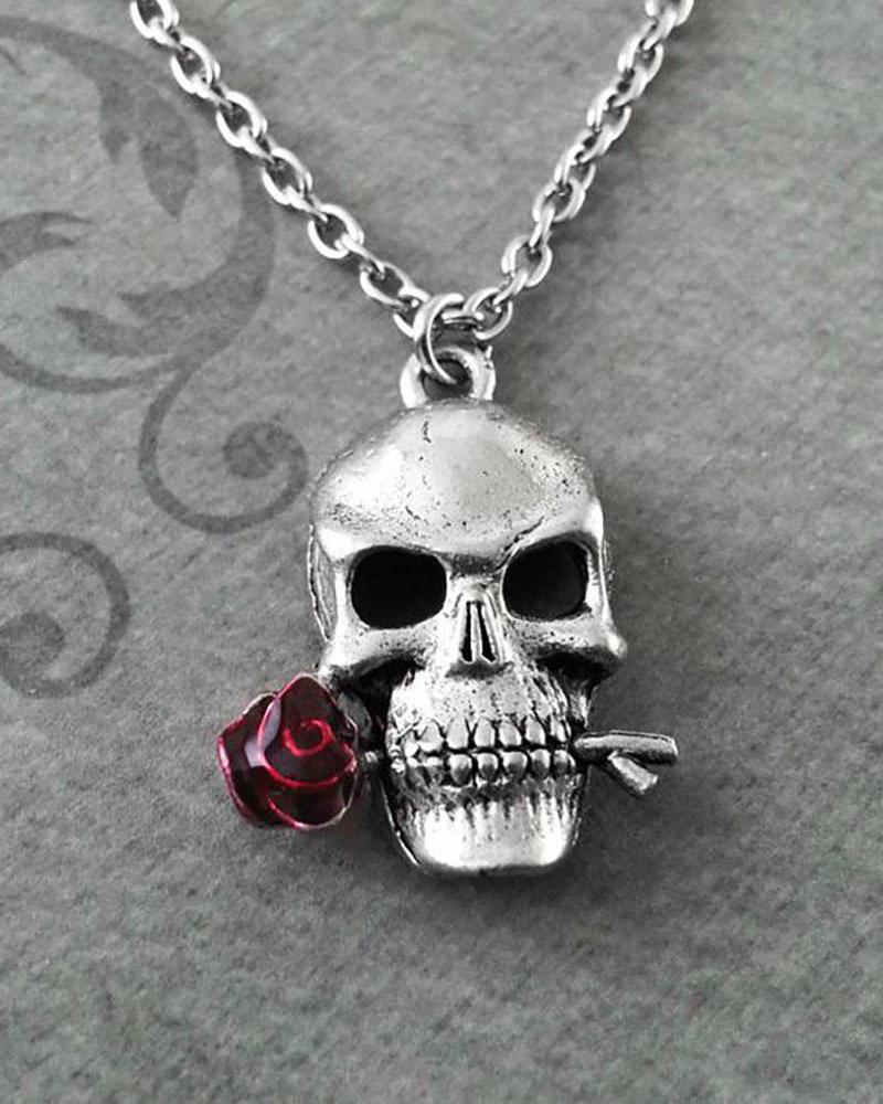 

1pc Halloween Gothic Skull Pendant Necklace, Silver