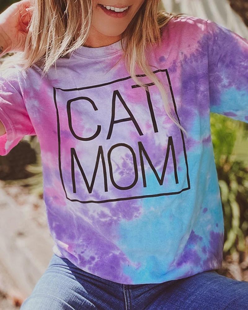 

Mother' Day Tie Dye Letter Print Short Sleeve T-shirt, Pink
