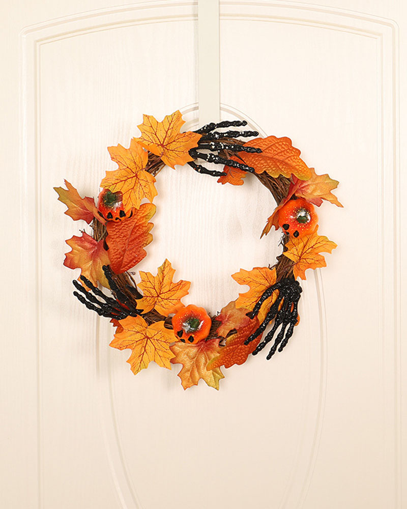 

Halloween Wreath With Maple Leaf & Pumpkin Garland Wreath Spider Decor For Halloween Home Party Decoration, Style2