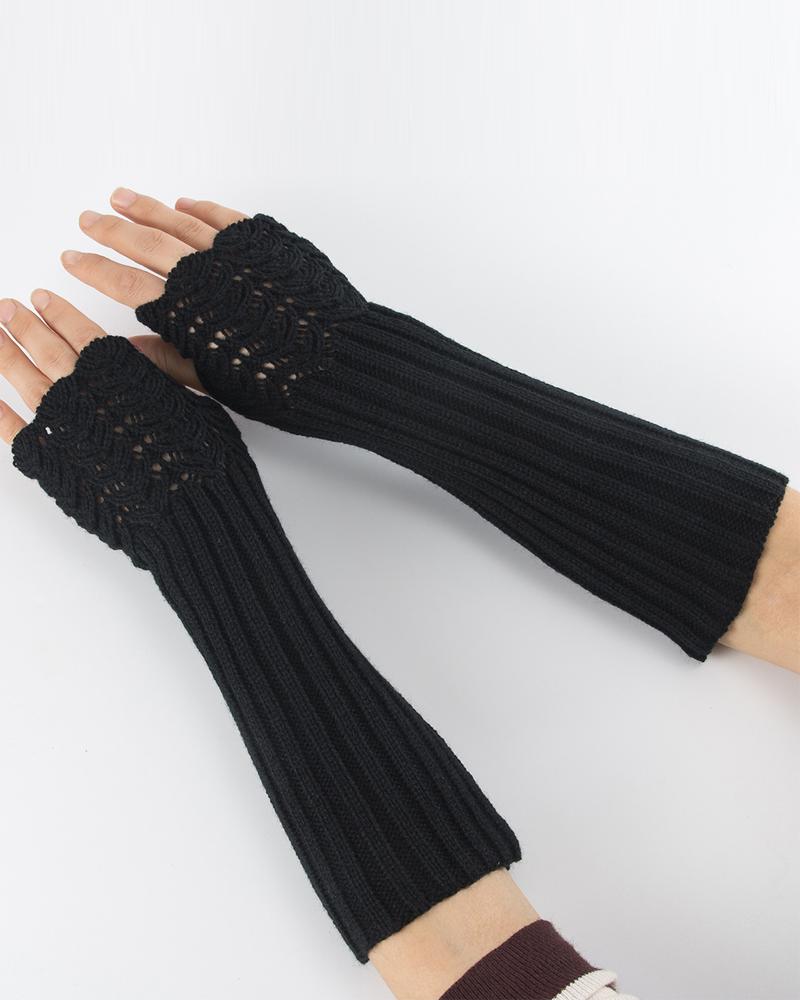 

1Pair Warm Knit Fingerless Gloves, Black