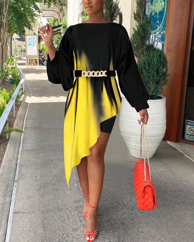 

Ombre Colorblock Long Sleeve Asymmetrical Blouse, Black