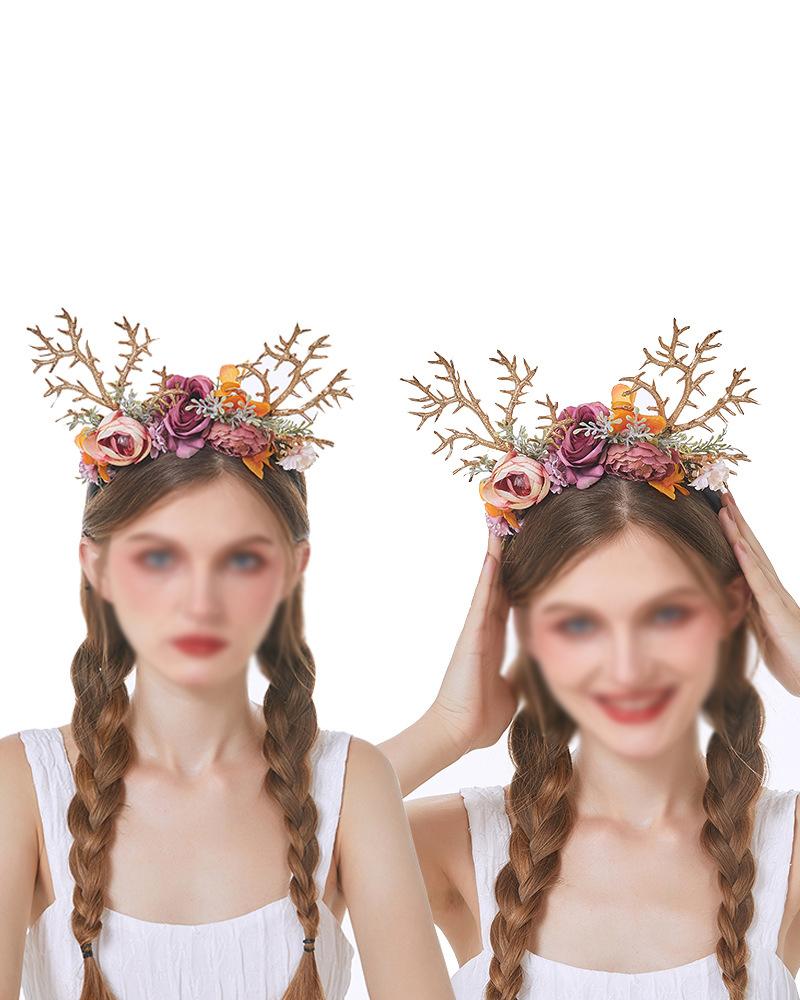 

1pc Christmas Floral Decor Antler Headband Hair Accessories Christmas Party Cosplay Headpiece Xmas Gift, Multicolor