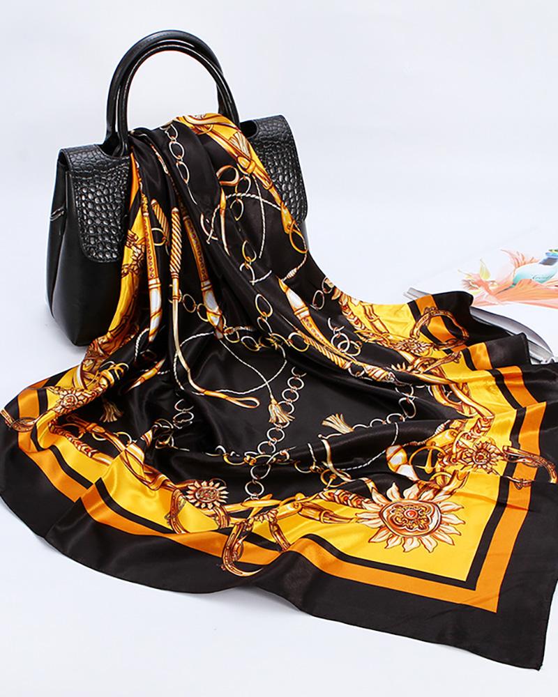 

Chain Graphic Print Square Silk Scarf, Yellow