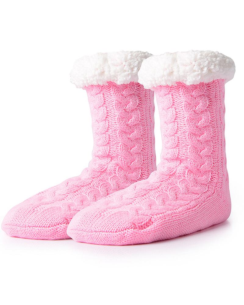 

1Pair Fuzzy Trim Thermal Socks, Pink