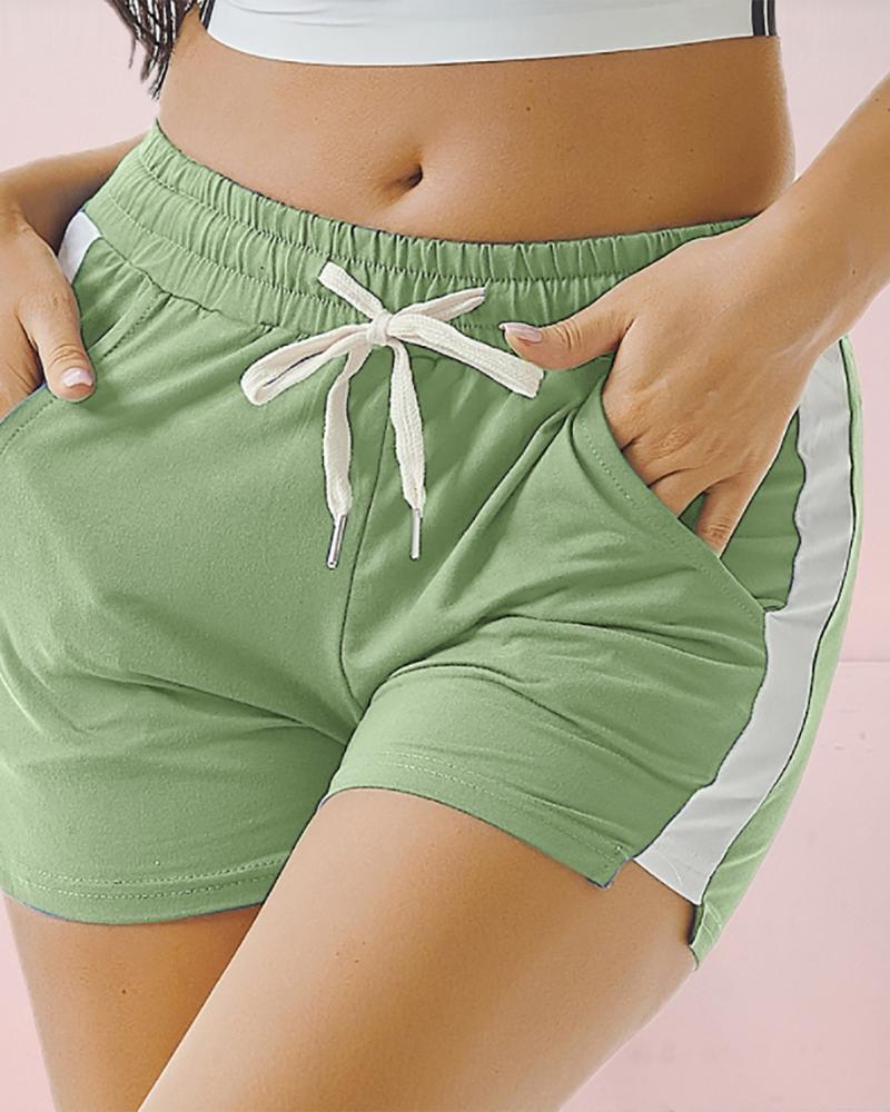 

Drawstring Pocket Design High Waist Shorts, Green