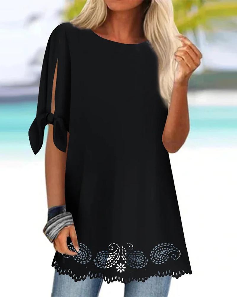 

Hollow Out Tied Detail Casual Top, Black