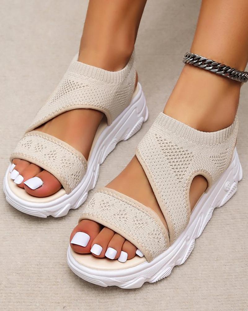 

Knit Hollow Out Muffin Sandals, Beige
