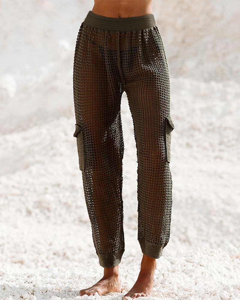 

Hollow Out Pocket Design Cover Up Pants, Army green