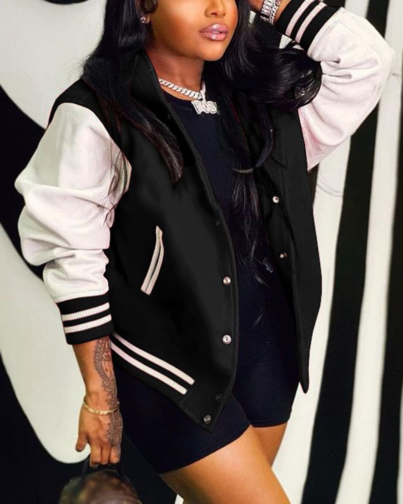 

Contrast Paneled Hooded Bomber Jacket, Black
