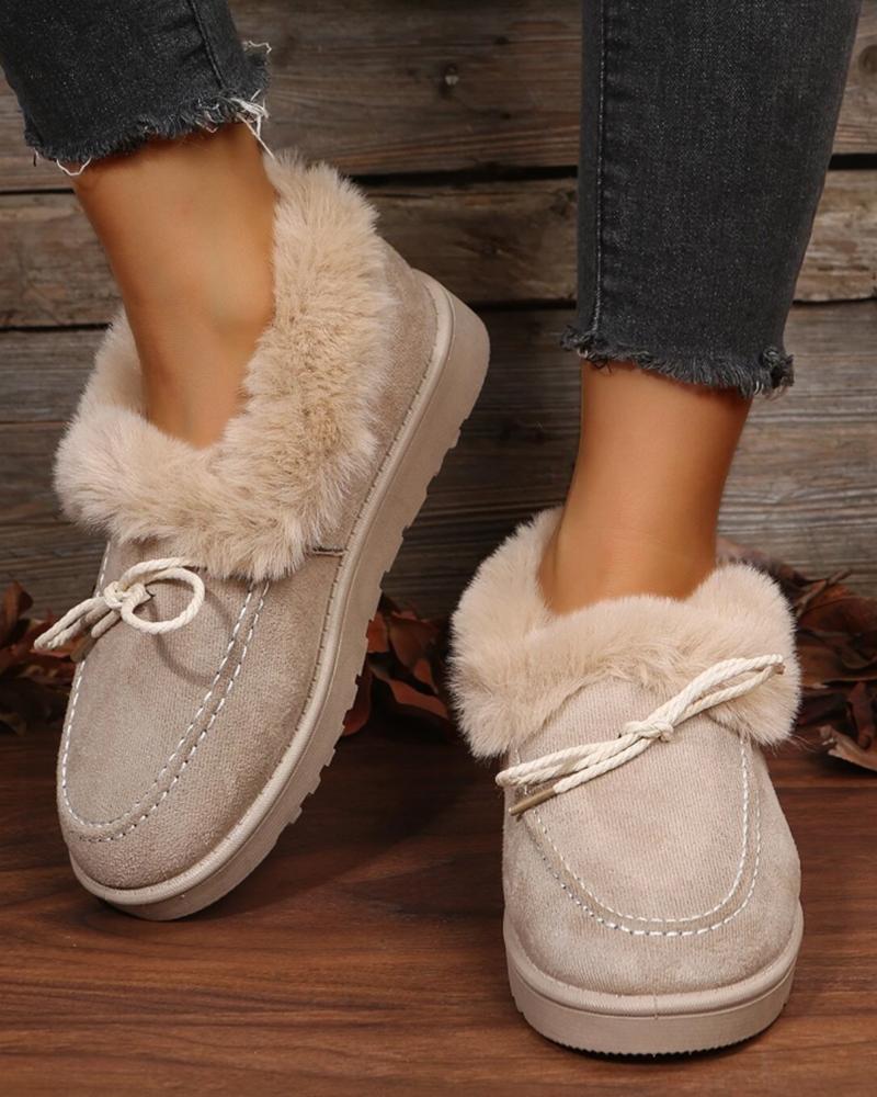 

Tied Detail Fuzzy Trim Lined Snow Boots, Khaki