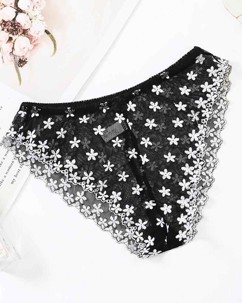 

Sexy Women Lace Floral Embroidered Low Waist Panties, White