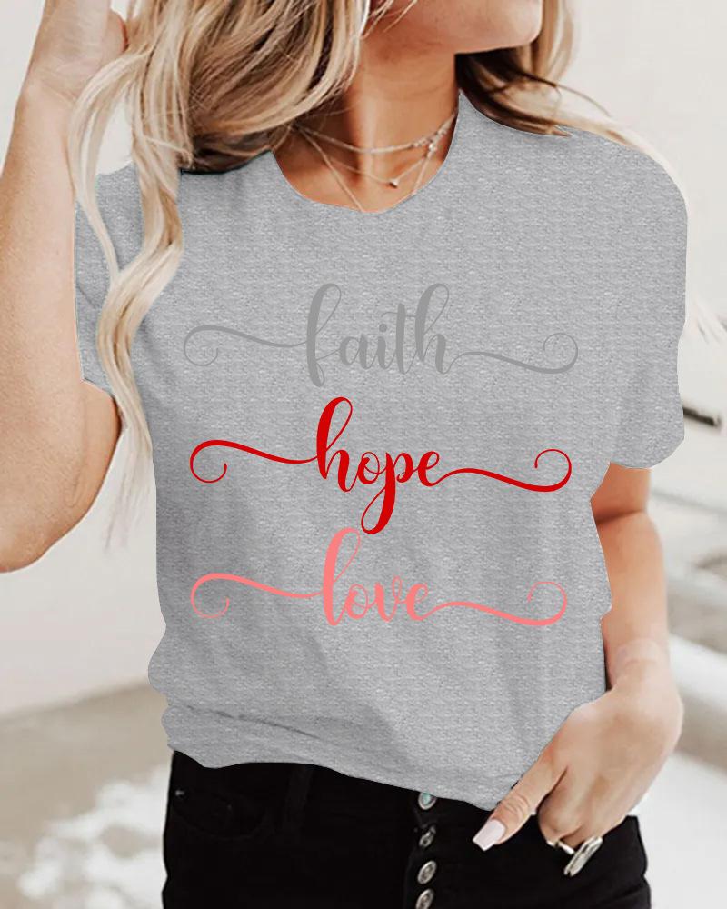 

Valentine's Day Letter Print Short Sleeve T-shirt, Gray