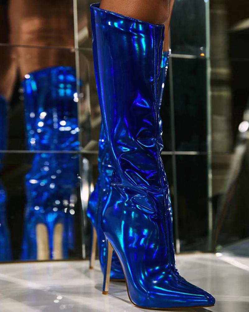 

Point Toe Zipper Design Martin Boots, Blue