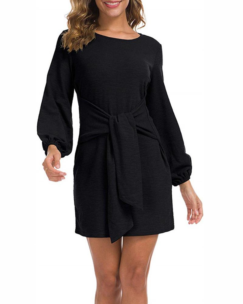 

Tied Detail Long Sleeve Casual Dress, Black
