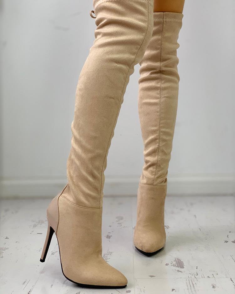

Pointed Toe Over The Knee Boots, Apricot