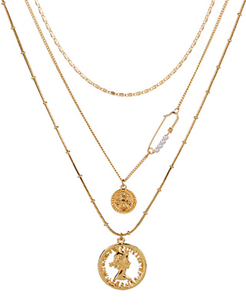 

Coin Pendant Beaded Layered Necklace, Style1