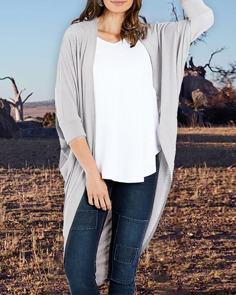 

Ruched Knitted Irregular Casual Cardigan, Gray