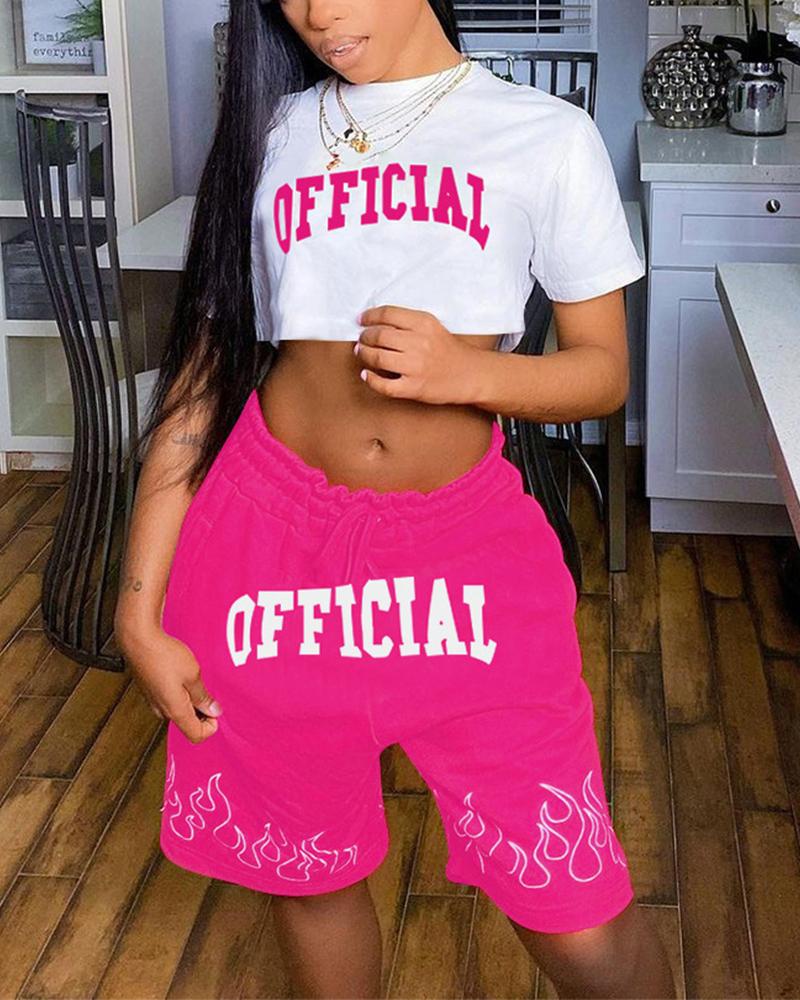 

Letter Print Short Sleeve T-shirts With Shorts Suit Sets, Pink