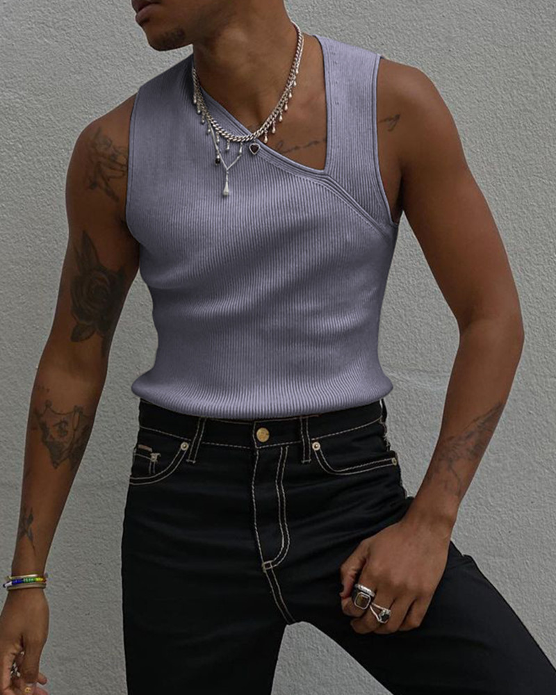 

Solid Sleeveless Slim Cut-out Tanks, Purple