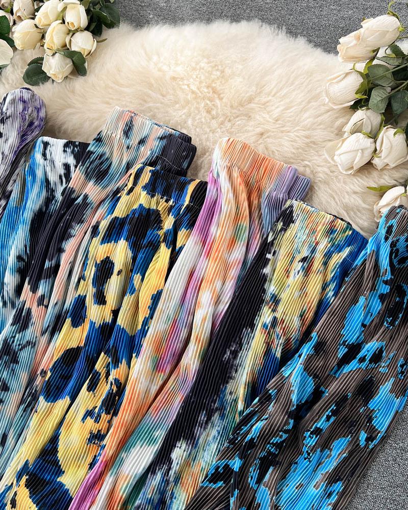 

Tie Dye Print Wide Leg Pants, Yellow