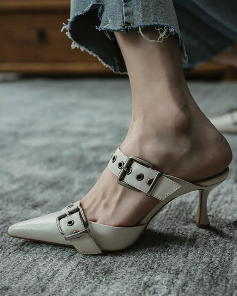 

Solid Double Bandage Studded Eyelet High Heel Sandals, White