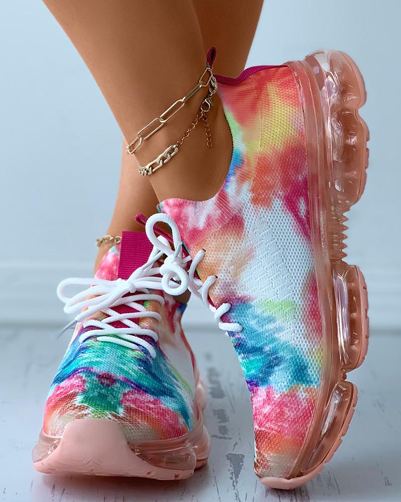 

Colorblock / Tie Dye Print Knit Breathable Lace-up Sneaker, Multicolor