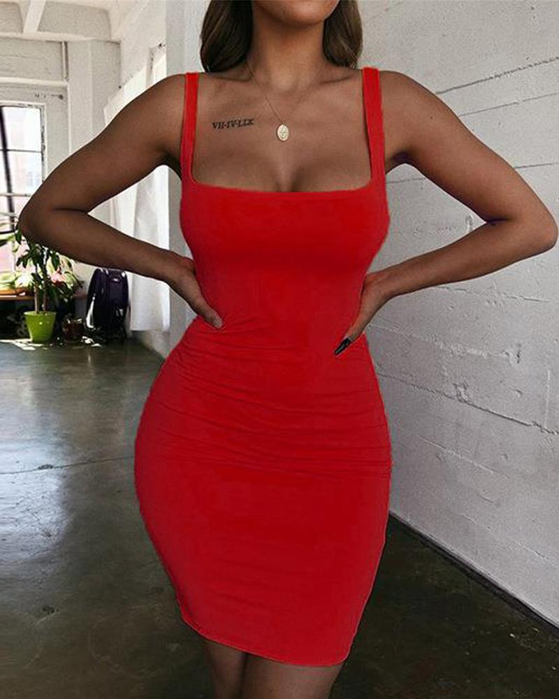 

Thin Strap Low Cut Pencil Dress, Red
