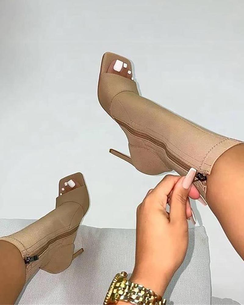 

Square Toe Zipper Design Boots Sandals, Apricot
