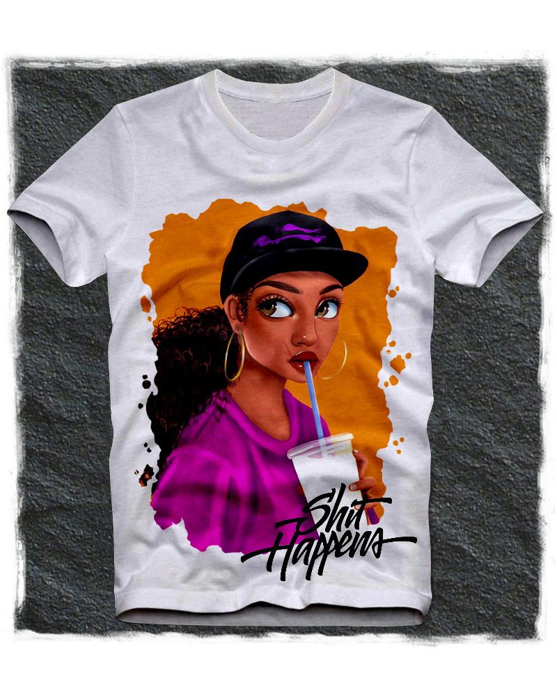 

Girl Print Short Sleeve Loose T-shirts, White