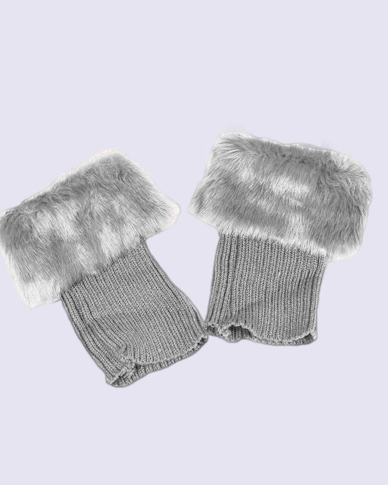 

Fluffy Winter Short Cable Knit Leg Warmers Boot Socks, Gray