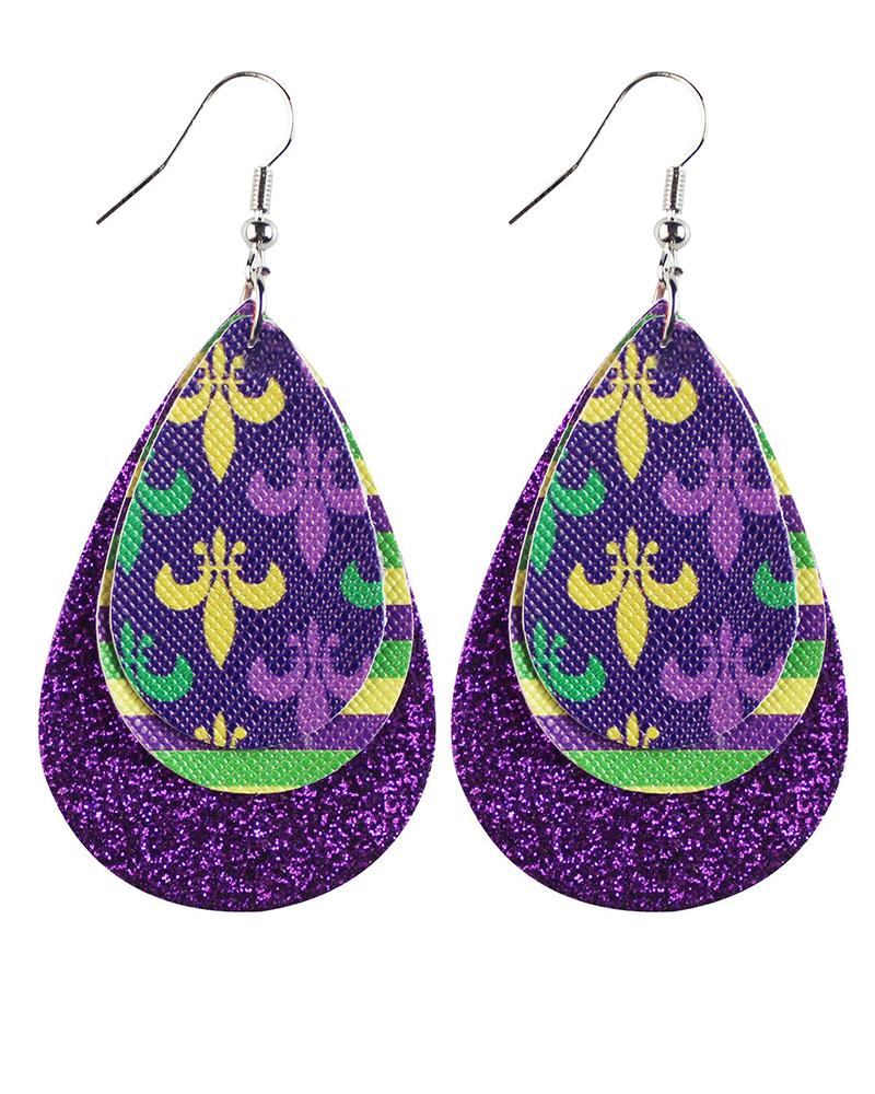 

1Pair Mardi Gras Festival Leopard Hook Teardrop Earrings, Purple