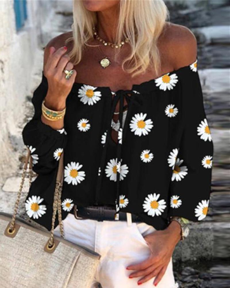 

Slash Neck Printed Floral Long Sleeve Chiffon Blouse, Style3