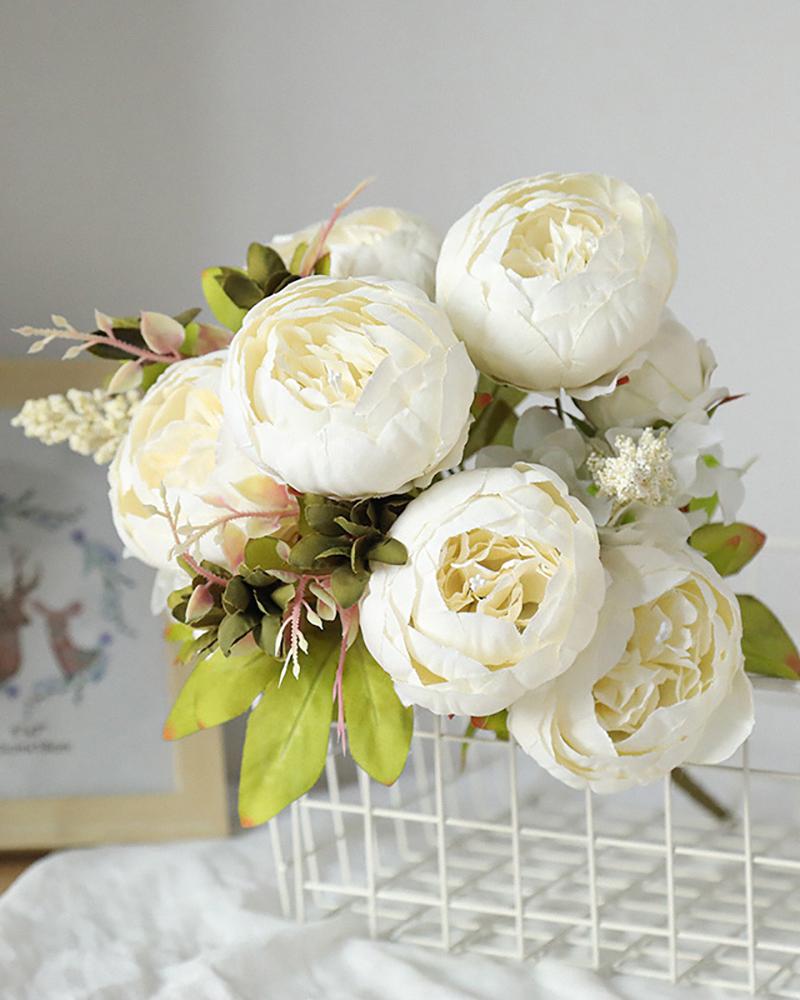 

Artificial Flowers Fake Peony Silk Flowers Realistic Flower Bouquet Table Decorative Arrangements for Home Party Office Wedding, Champagne