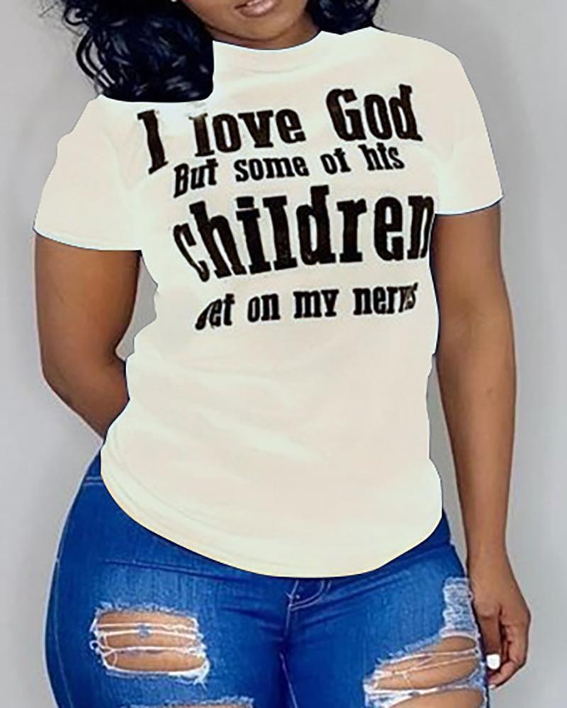 

Letter Print Short Sleeve T-shirt, White