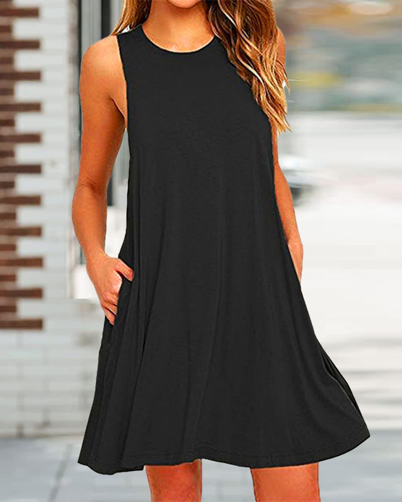 

Pocket Detail Casual Tank Dress, Black