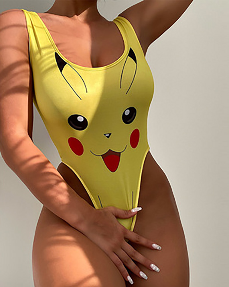 

Sleeveless Cartoon Print Skinny Teddy, Yellow